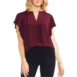 Vince Camuto Burgundy Flutter Sleeve Blouse